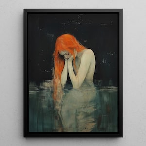 Mermaid Framed Canvas Art, &quot;Where Dreams Die&quot;, Gift for her, Siren Oil Painting, Mermaid Fantasy Art, Interior Design Art, Nautical Wall Art