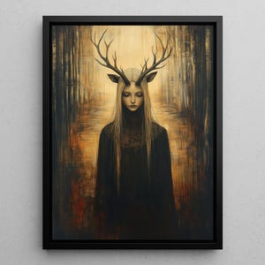 Wiccan Framed Canvas Art, Pagan Nature Wall Art, Celtic Mythology Print, Pagan Home Decor, Dark Academia Art, Goddess Elen Celtic Art Print