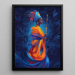 African Goddess of the Sea, Goddess Yemayá, Yoruba Framed Canvas, The Orishas Canvas, Goddess Yemoja, African Mythology, Ocean Yoruba Deity