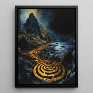 Dark Fantasy Framed Art, Greek Mythology Print, The Cretan Labyrinth Wall Art, Mystical Poster, Interior Design, The Myth of the Minotaur