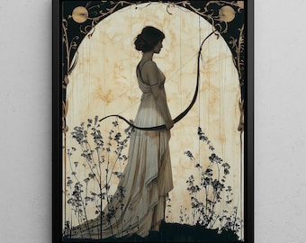 Artemis Premium Matte Poster, Greek Goddess of Hunting, Art Nouveau Print, Divine Feminine Art, Home Decor, Greek Mythology, Feminine Energy