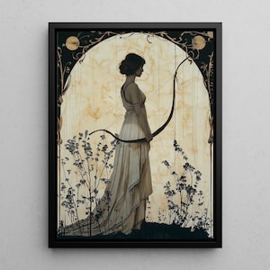 Artemis Framed Canvas Art Nouveau, Framed Art, Canvas Painting, Greek Goddess of Hunting, Floating Frame, Greek Mythology, Framed Wall Art
