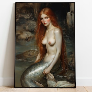 Mermaid Wall Art, Mythological Creature, Fantasy Art, Siren Print, Mermaid Oil Painting, Interior Design, Fantasy Home Decor, Mermaid Poster