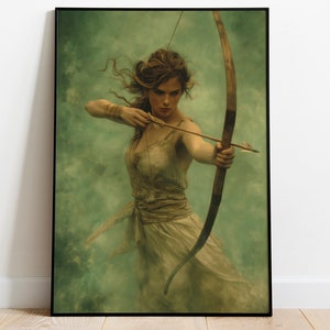 Artemis Greek Goddess of Hunting Premium Matte Poster, Tonalism Style, Painting Decor, Greek Art Print, Greek Mythology Art, Hunting Gifts