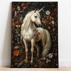 Unicorn William Morris Print, Mythological Creatures Print Floral Wall Art, Fantasy Creature Spirit, Fantasy Poster Art Nouveau Wall Art