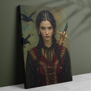 Goddess The Morrigan Canvas, Celtic Goddess of War, Celtic Mythology, Raven Wall Art, Canvas Decor, Pagan Art Print, Darkness Magic