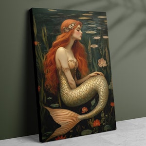 Mermaid Canvas Art | Mermaid Wall Art | William Morris Print | Fantasy Art | Siren Artwork | Mythological Creature