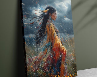 Art sur toile amérindien, art encadré déesse atahensique, déesse iroquoise du ciel, mythologie de l'art amérindien, art féminin divin