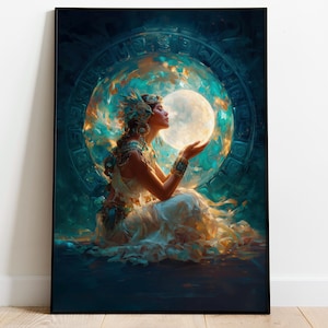 Arte murale Ixchel, Dea della Luna Maya, Mitologia Maya, Donna Arcobaleno, Stampa della cultura Maya, Decorazioni per la casa Maya, Arte dell&#39;energia divina femminile
