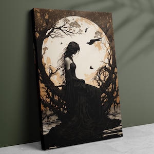 The Morrigan Canvas Art Nouveau, Celtic Goddess of War, Celtic Mythology Altar, Raven Wall Art, Pagan Art Print, Canvas Wall Art, Home Decor