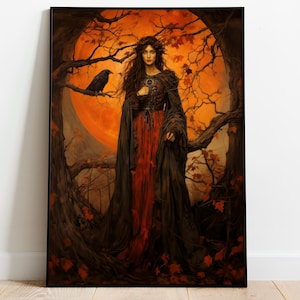 Goddess The Morrigan, Celtic Goddess of War, Celtic Mythology, Raven Wall Art, Pagan Art Print, Darkness Magic, Whimsical Art Home Decor
