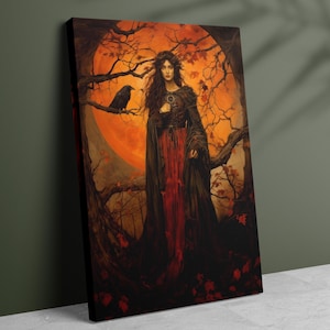 The Morrigan Canvas Art, Celtic Goddess of War, Celtic Mythology, Raven Wall Art, Canvas Decor, Pagan Print, Darkness Magic, Whimsical Art