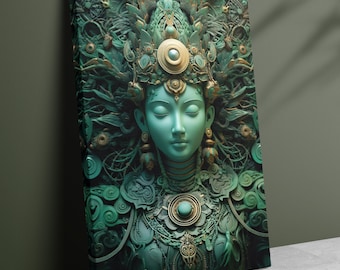 Tara Green Canvas Wall Art, Buddhist Goddess, Tibetan mythology, Canvas Gallery Wraps, Buddhist Home Decor, Compassion Goddess, Green Tara