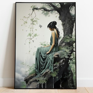 Artemis, griechische Göttin der Natur, Jugendstil, griechische Mythologie, Göttlich-Weibliche Kunst, Wohnkultur, Feminine Energie, Premium Matte Poster