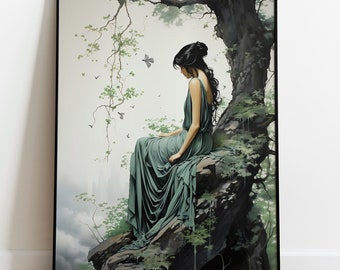 Artemis Greek Goddess of Nature, Art Nouveau Style, Greek Mythology, Divine Feminine Art, Home Decor, Feminine Energy, Premium Matte Poster