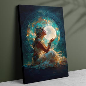 Goddess Ixchel Canvas Art, Mayan Moon Goddess, Incan Mythology, Mayan Mythology, Rainbow Woman, Mayan Culture Print, Mayan Canvas Home Decor