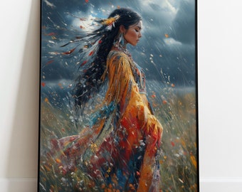 Wandkunst der Amerikanischen Ureinwohner, Göttin Atahensic Premium Poster, Irokese Göttin des Himmels, Ureinwohner Kunst Mythologie, Göttlich-Weibliche Kunst