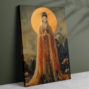Göttin Amaterasu Leinwand Kunst, Japanische Göttin der Sonne Wandkunst, Japanische Mythologie, göttlich Weiblich, Weibliche Energie, Leinwand Druck Dekor