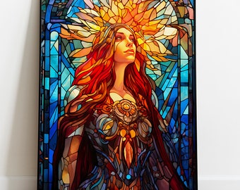 Athena Premium Matte Poster, Greek Goddess of War, Stained Glass Print, Divine Feminine Art, Home Decor, Greek Mythology, Feminine Energy