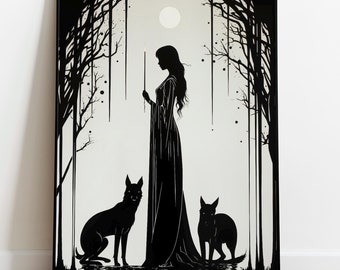 Hecate Premium Matte Poster, Art Nouveau Print, Hekate Greek Goddess of Magic and Witchcraft, Divine Feminine Art, Greek Mythology Decor