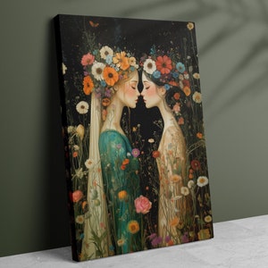 Goddesses in Love Canvas Art, Lesbian Art, Gift for her, Lesbian Gift, Floral Prints, Lesbian Poster, Flowers Canvas Home Decor Wall Art