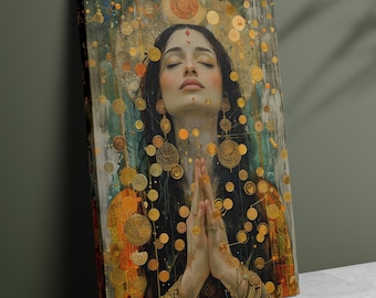 Gudinnan Lakshmi Canvas, Gudinnan av rikedom, lycka, skönhet, fertilitet och välstånd, Art Nouveau-tryck, hinduisk mytologi, Canvasvägg Art Deco