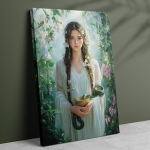 Hygieia Goddess Canvas Art, Greek Goddess of Healing, Cleanliness and Sanitation, Nurse Gift, Greek Mythology, Whimsical Canvas Wall Art
