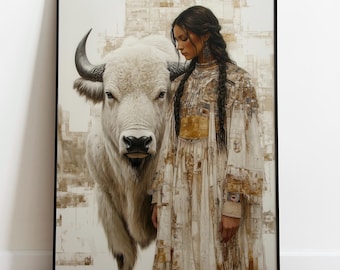 Weiße Büffel Frau Druck, Ureinwohner Wandkunst, Sioux Mythologie, Lakota Göttin, Wisdom and Abundance Sioux Göttin, Heilige Pfeife