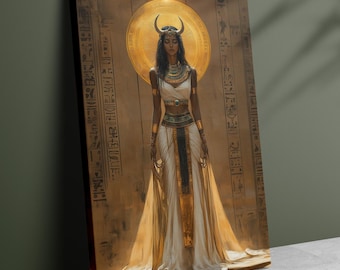 Gudinnan Hathor Canvastavla i jugendstil, egyptisk kärleksgudinna, musik och moderskap, egyptisk mytologi, väggkonst nouveau-tryck