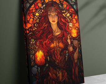 Goddess Brigid Matte Canvas Stained Glass Style, Celtic Goddess of Fire and Forge, Celtic Mythology, Divine Feminine Art, Feminine Energy