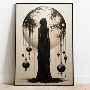 Hecate Goddess Wall Art | Dark Surrealism Witch Print | Magic & Moon Phase Decor | Gothic Pendulum Poster | Greek Myth Illustration