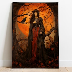Goddess The Morrigan, Celtic Goddess of War, Celtic Mythology, Raven Wall Art, Pagan Art Print, Darkness Magic, Whimsical Art Home Decor
