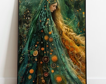 Danu, Dea Celtica / Mitologia Irlandese / Stampa a Mosaico di Smeraldo / Poster Natura Mistica / Decorazione Abbondanza Verde / Arte Celtica da Parete