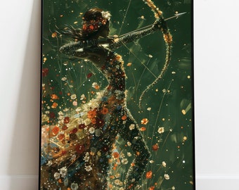 Fantasy Artemis Premium Matte Poster, Griechische Göttin der Jagd, Fantasy Kunst, Griechische Mythologie Wandkunst, Fantasy Wohnkultur, Göttlich Weiblich