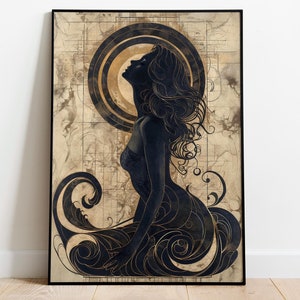 Póster premium de Afrodita, impresión Art Nouveau para pared, diosa griega de la belleza, decoración del hogar de la mitología griega, pintura de Afrodita, diosa del amor
