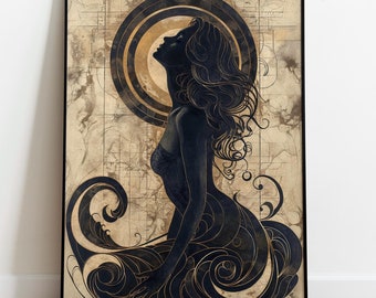 Aphrodite Premium Poster Wall Art Nouveau Print, Greek Goddess of Beauty, Greek Mythology Home Decor, Aphrodite Painting, Goddess of Love