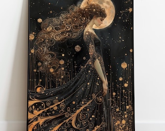Asteria Wall Art Nouveau Print Decor | Greek Goddess of Stars and Constellations | Divine Feminine Energy | Greek Mythology