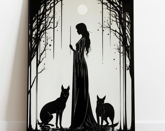 Hecate Goddess Wall Art | Art Nouveau Print | Hekate Greek Goddess of Magic | Witchcraft Magic Altar Gift | Greek Mythology Decor