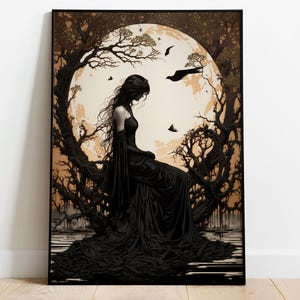 The Morrigan Art Nouveau Print, Celtic Goddess of War, Celtic Mythology Altar, Raven Wall Art, Pagan Art Print, Home Decor, Poster or Canvas
