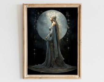 Selene Original Artwork, Greek Goddess of the Moon Goddess Wall Art Greek Mythology, Greek Goddess Poster Celestial Wall Decor Digital Print