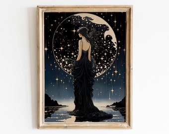 Nyx Art Print, Greek Goddess of the Night Sky Print, Mythology Wall Art, Art Nouveau, Mythology Art Print, Divine Feminine Art Home Decor