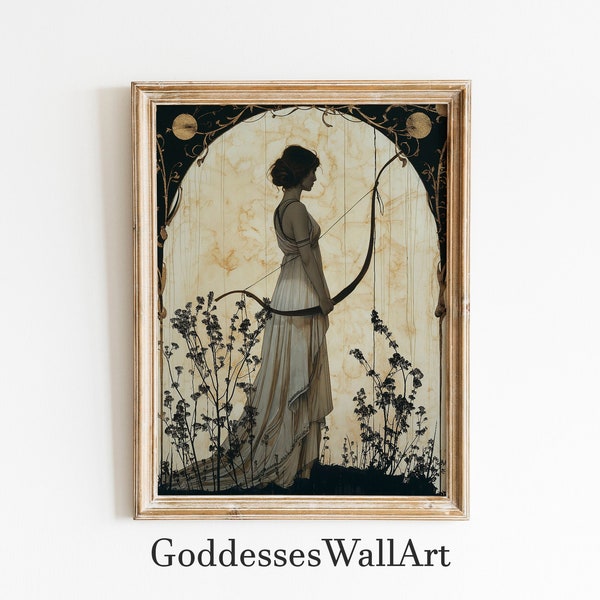 Artemis Greek Goddess of Hunting, Art Nouveau Style, Divine Feminine Art, Home Decor, Nature lover, Greek Mythology, Feminine Energy Print