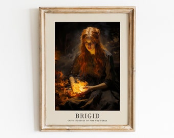 Goddess Brigid wall art Romanticism Style, Celtic Goddess of Fire and Forge, Celtic Mythology, Divine Feminine Art, Celtic Poster Decor