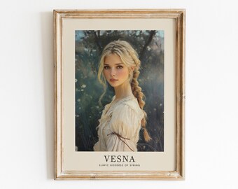 Vesna Slavic Goddess of Spring, Tonalism Style, Slavic goddess poster, Flaming Goddess Slavic Folklore, Slavic Mythology Art, Spring Goddess