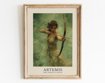 Artemis Greek Goddess of Hunting, Printable Wall Art, Tonalism Style, Painting Decor, Greek Art Print, Greek Mythology Art, Hunting Gifts