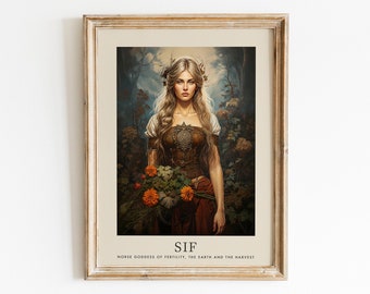 Sif Wall Art, Norse Goddess of Fertility, Earth and the Harvest, Thor's wife, Art Print, Viking Mythology, Chromolithograph style Sif Poster