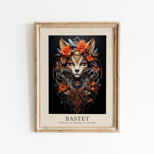 Goddess Bastet Art Print, Egyptian Cat Goddess of the Home, Divine Feminine, Spiritual Egyptian Mythology, Cat Art Printable, Cat Lover Gift