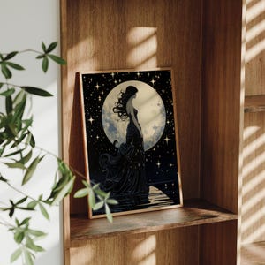 Selene Greek Goddess of the Moon - Moon Goddess Wall Art Greek Mythology, Greek Goddess Poster, Celestial Wall Decor Moon Art Nouveau Print
