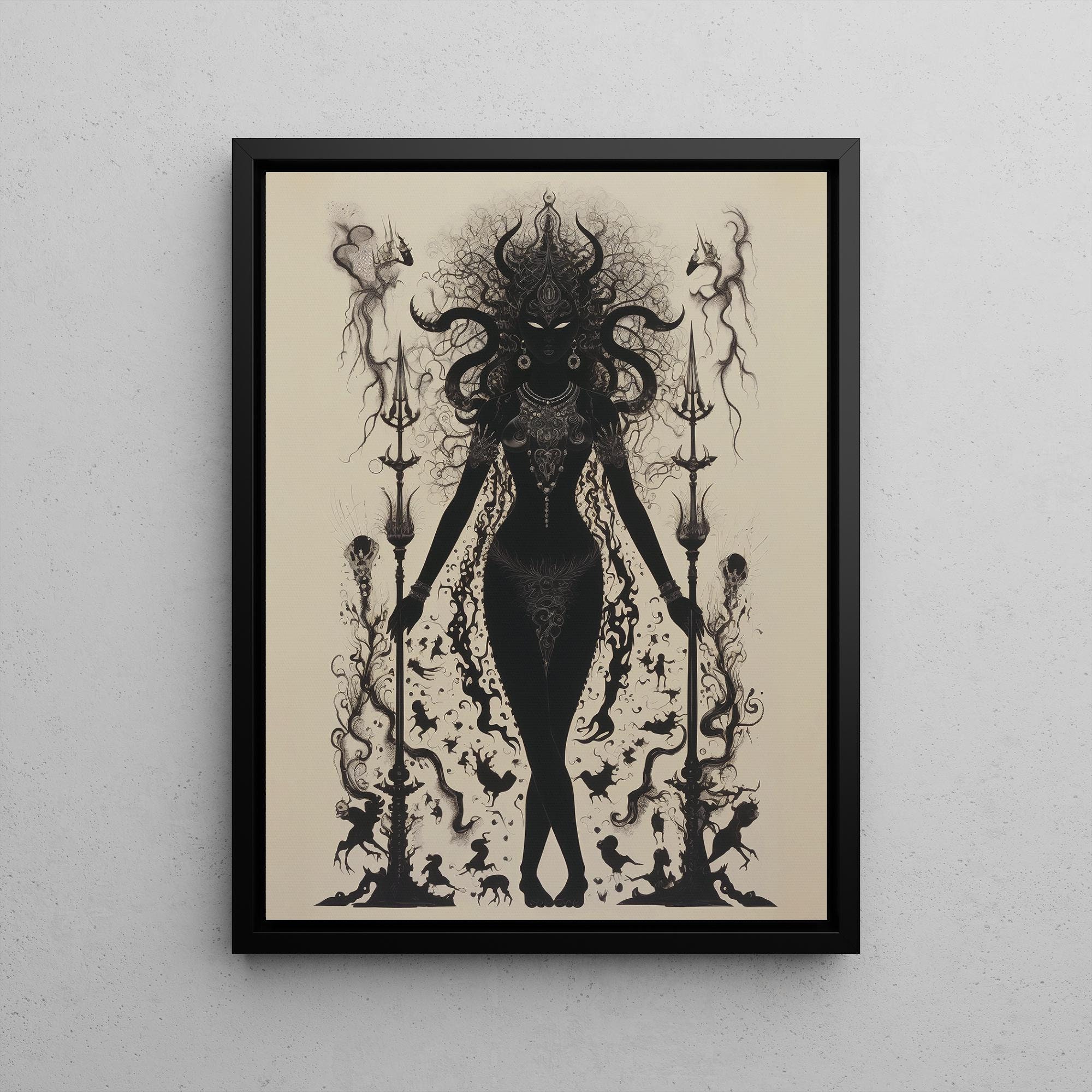Kali Maa Framed Canvas, Framed Art, Canvas Painting, Hindu Goddess of Death and Darkness, Floating Frame, Hindu Mythology, Framed Wall Art