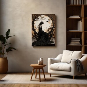 The Morrigan Art Nouveau Print, Celtic Goddess of War, Celtic Mythology Altar, Raven Wall Art, Pagan Art Print, Home Decor, Poster or Canvas